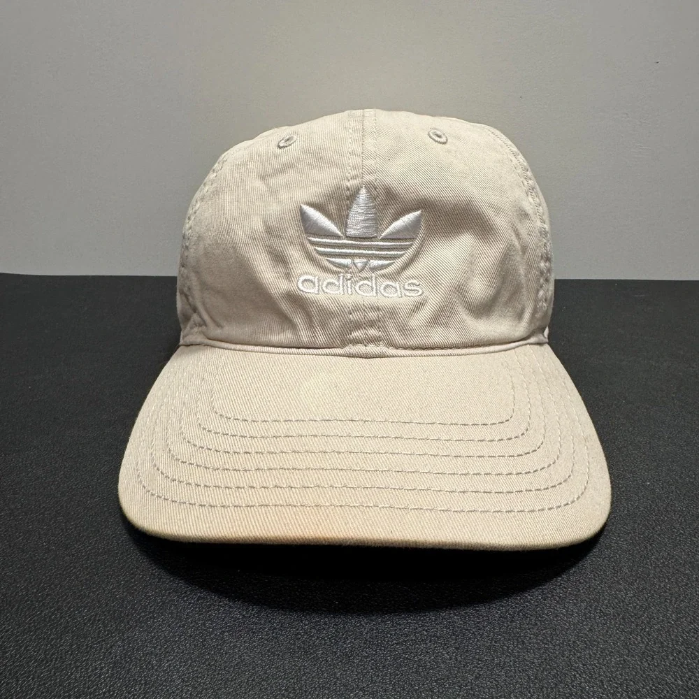 Adidas Hat Cap Beige Adult Strap Back Trefoil Patch Logo Outdoor Gym Cotton‎ Dad